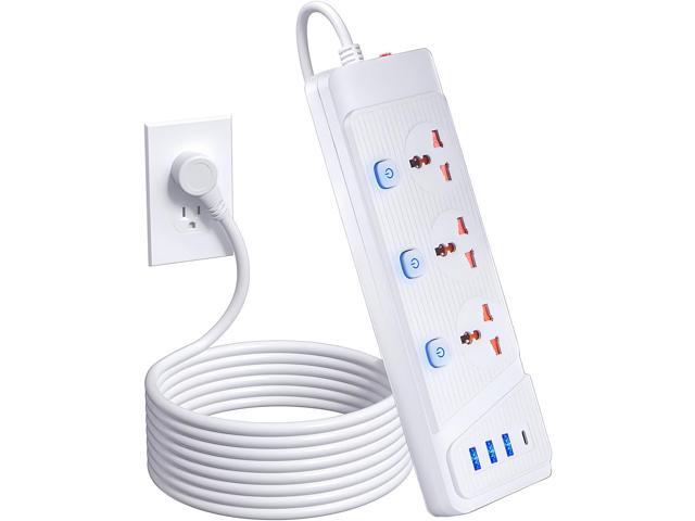 Power Strip with 45 Degree Plug and 10ft Long Cord, 3 Universal Socket, 2500W Circuit Breaker, 4 USB Ports Desktop Charging Station(3 USB-A & 1 USB-C)