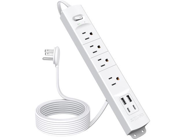 TROND Flat Plug Power Strip USB-10ft Flat Extension Cord Surge Protector Wall Mount, 2 USB C & 2 USB A Ports with Multiple Outlets, 1440J, 1625W...
