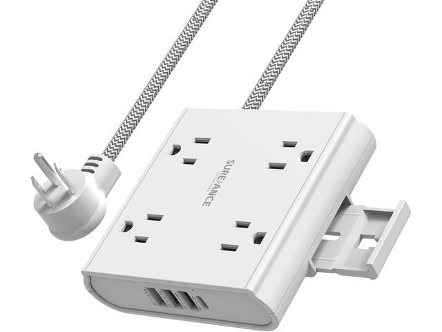 4-Outlet Power Strip with USB C-SUREANCE Surge Protector, 4 USB Ports, 1050J, 5FT Extension Cord, Flat Plug, Wall Mountable, ETL Listed - Desktop...