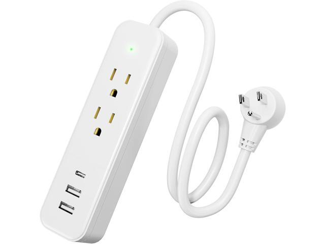 Power Strip Surge Protector - Flat Plug with 3 USB Ports 2 AC Outlets 20 Inch Extension Cord Small White Wall Mountable Outlet Extender for Travel...