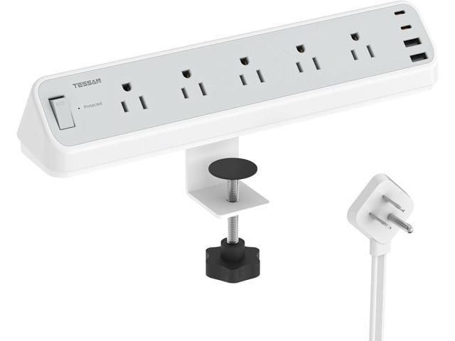 Desk Clamp Power Strip 10 Ft, TESSAN 2100J Surge Protector Desk Charging Station, 5 Outlets with 4 USB Ports (2 USB C), Flat Plug Extension Cord...