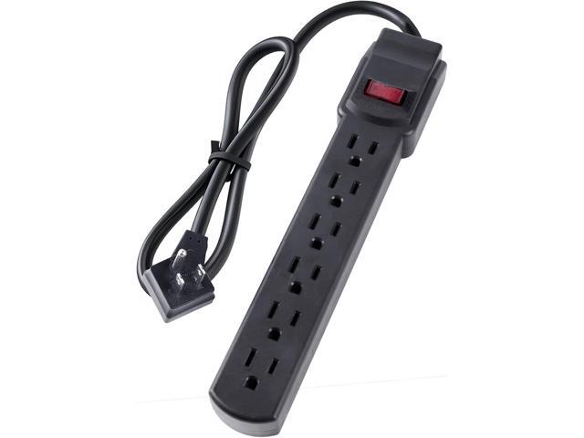 6-Outlet Surge Protector 250 Joules, 6ft Cord, 15A/125V, 1875W Max Right Angle Plug, Black Home, Office, & Electronics Protection