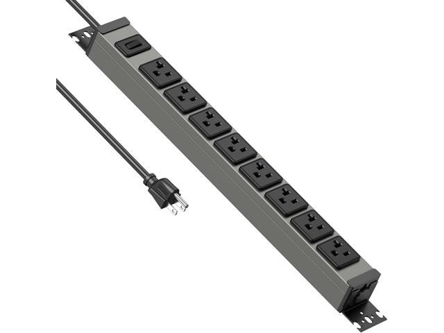 JUNNUJ Heavy Duty Power Strip Wall Mount, 20 Amp Surge Protector 1200J Metal 8 Outlet Under Desk Mounted 20A, Garage Power Bar Table Socket...