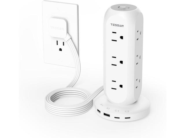 Surge Protector Power Strip Tower, TESSAN Flat Plug Extension Cord 6 FT, Charging Station with 9 Outlets and 4 USB(2 USB C), 900J Surge Protection...