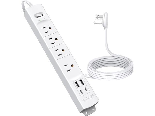 TROND Flat Plug Power Strip USB-5ft Flat Extension Cord Surge Protector Wall Mount, 2 Type C & 2 USB A Ports with Multiple Outlets, 1440J, 1625W...