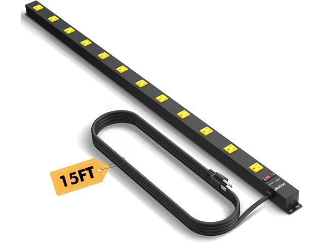 12 Outlet Long Power Strip with 15ft Cord, Wide Spaced Industrial Heavy Duty Surge Protector, ETL Certified, Ideal for Workshops, Garages &...