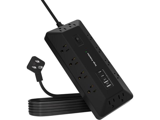 Flat Plug Power Strip - 16 Outlet Surge Protector with 12 AC - 2 USB-A18W and 2 USB-CPD20W Ports - The Partition with A Vertical Stand - Extension...