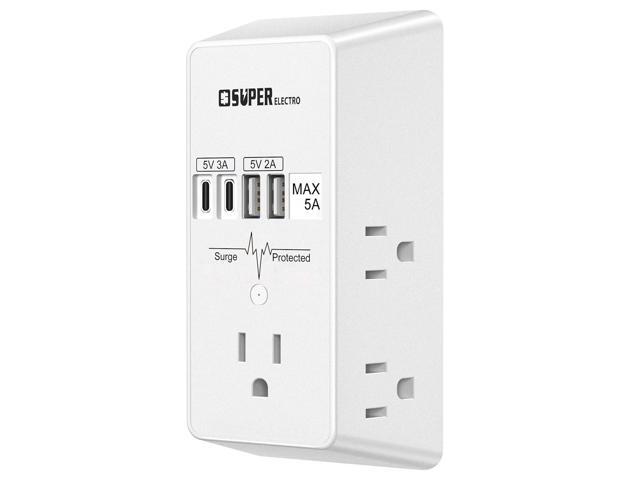 Outlet Extender, USB Wall Charger Surge Protector,5 Outlet Extender with 4 USB Charging Ports (5V 5A),3-Sided 1200J Power Strip Multi Plug Adapter...