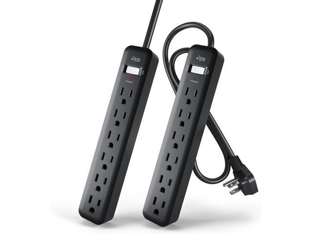 KMC 6-Outlet Power Strip, 2-Pack, Black Power Strips, 2ft Short Extension Cord with Multiple Outlets, 6 AC Power Outlet Strip, Flat Plug...