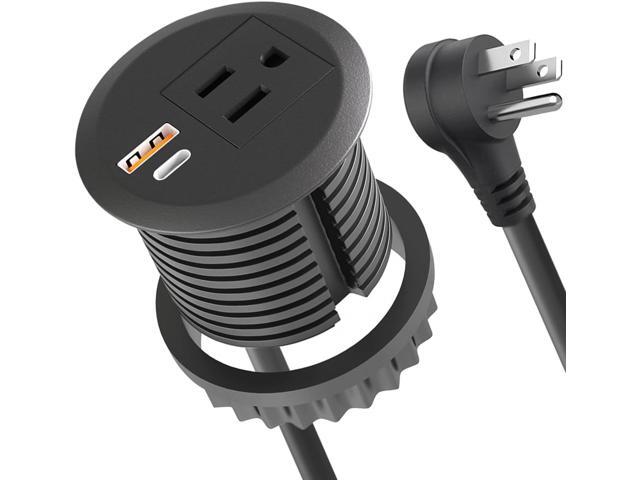 Desktop Power Grommet,2-inch Hole,10ft Cord,20W USB C Fast Charging Station,Round Recessed Outlet,2-USB Port,Flush Mount,Flat Plug,Black
