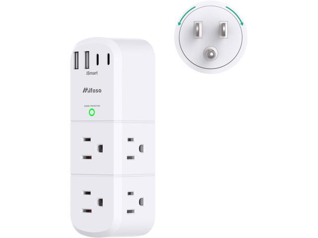 Surge Protector Outlet Extender with Rotating Plug, 6 AC Multi Plug Wall Outlets and 4 USB Ports, 1800 Joules, Swivel Power Strip Electrical...