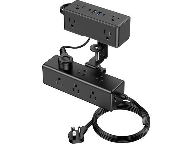 Dual Layer Desk Clamp Power Strip, 19 in 1 Desktop Edge Mount Surge Protector with 4 USB Ports(2 USB-C) & 15 AC Outlets, Ultra Thin Flat Plug & 5FT...