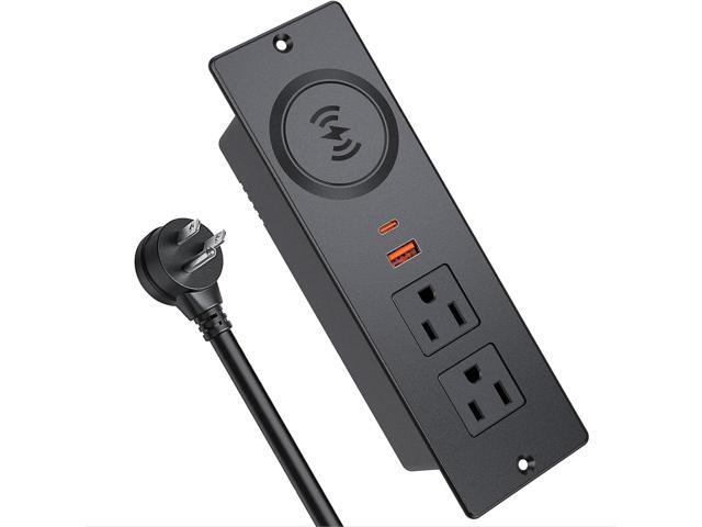 Recessed Power Strip with 15W Wireless Charger, Haiaoyyds Flush Mount Power Strip with 2 Outlets, 2 USB, and 6.56FT Flat Plug Cable, Furniture...
