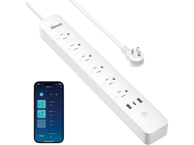 GHome Smart Plug Power Strip, WiFi Surge Protector with 6 Individually Controlled Smart Outlets, 3 USB Ports (2 USB-A and 1 USB-C), Works with...