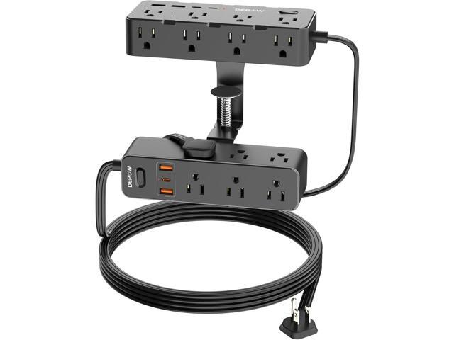 Dual Layer Desk Clamp Power Strip & Surge Protector: 17 Outlets + 7 USB (3 USB-C) Charging Station, Space-Saving Under Desk Organizer with 10ft...