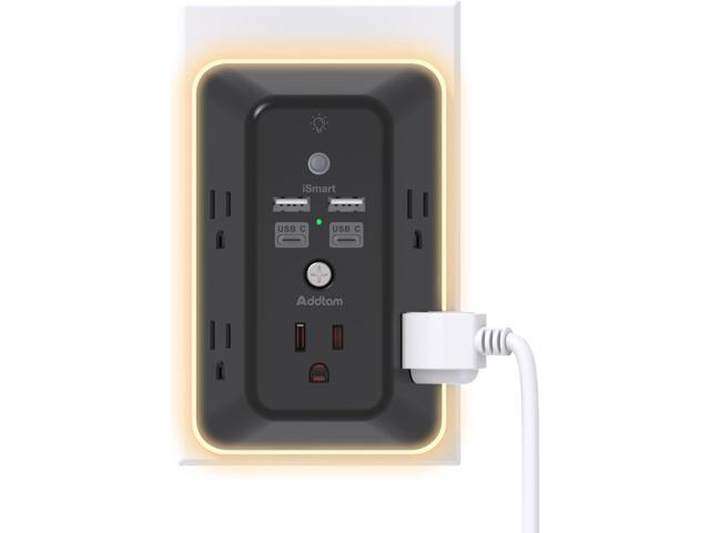 Surge Protector, Outlet Extender with Night Light, Addtam 5-Outlet Splitter and 4 USB Ports(2 USB C), USB Wall Charger Power Strip, Multi Plug Wall...