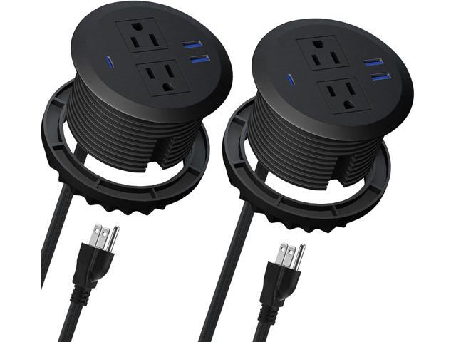 2PCS 3 Inch Desktop Power Grommet,10ft Cord,20W USB C Fast Charging Station,3-USB Port,Flush Mount. Round Recessed Power Strip Desk Hole Grommet...