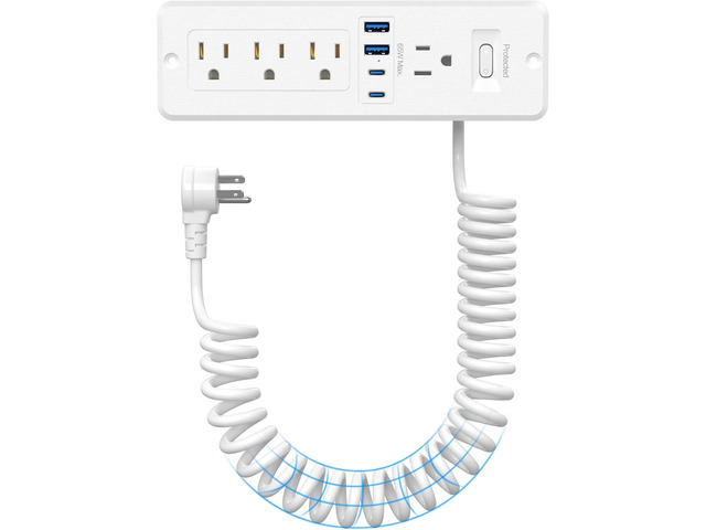 Furniture Drawer Outlet Kit, 65W USB C Recessed Power Strip with 4 Outlets & 4 USB Ports,Hidden Charging Station for Home Office 10 FT White Cord