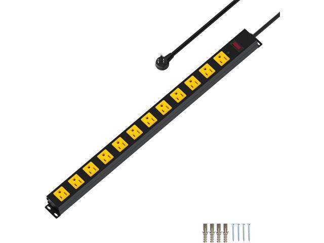Metal 12 Outlet Mountable Power Strip, Surge Protector Heavy Duty Cord Wide Spaced and Wall Mount Metal Powerstrip for Outdoor, Desk, Garage,...