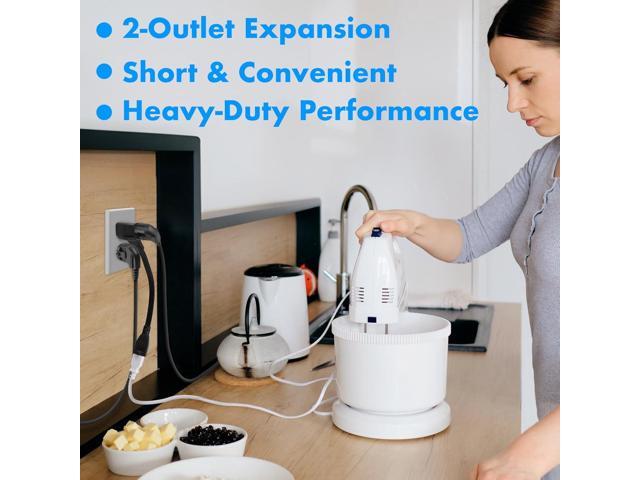 5 Pack, 2-Outlet Short Extension Cord 1 ft, UL Standard 13A/1625W Pigtail Extension Cord with Outlet Plug, 3-Prong Splitter Plug Saver, Expands the...