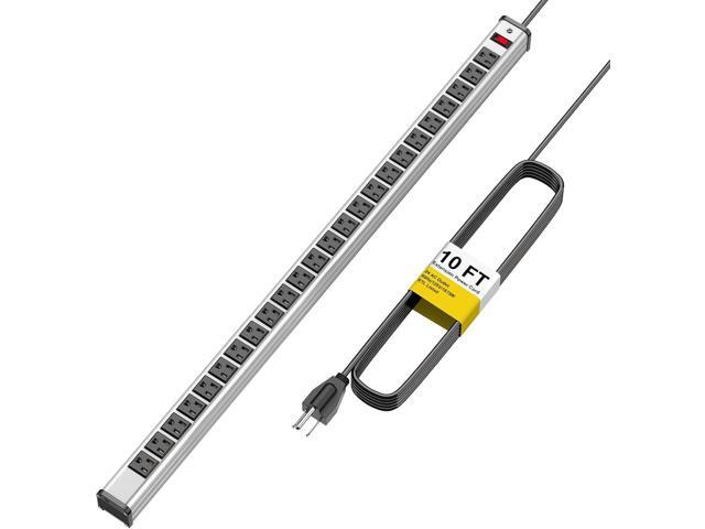 Long Power Strip 24-outlet ETL Certified Heavy Duty Metal Power Strip 10 ft Extension Cord with Multiple Outlets Garage Workshop Commercial...