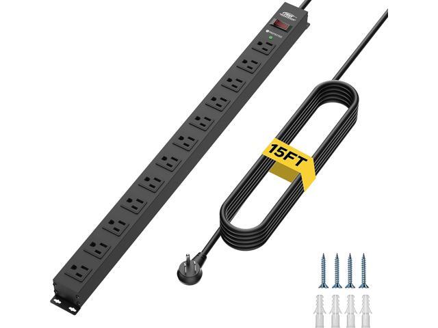 CRST 12-Outlet Long Power Strip with 15FT Cord, 2100 Joules Heavy Duty Surge Protector Mountable Power Strip, Wide Spaced Outlets for Industrial...