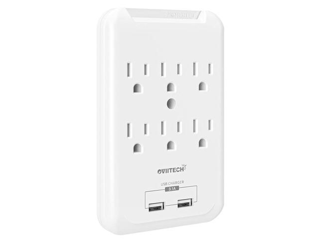 OviiTech Multi-Function Wall Mount Adapter, Surge Protector Charging Station, Dual 3.1AMP USB Charging Ports,6 AC Socket Outlet Plugs,White