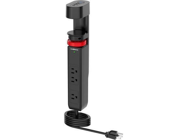 Link2Home Clamp-On Desk Power Strip with 3 Outlets, 3 USB Ports (20W PD Type-C), 6 Ft. Cord, Overload Protection, No Installation Required