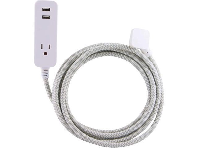 Cordinate Designer 1-Outlet 2-USB Charging Extension Cord with Surge Protection, Gray Braided Décor Fabric Cord, 10 ft, 2.4A USB Charging Ports,...
