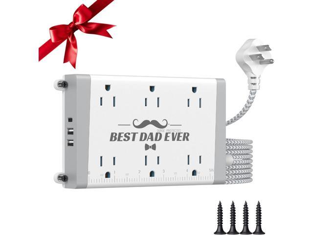 Gifts for Dad from Daughter Son, Wall Mount Power Strip with Surge Protector - 6 Outlets 3 USB (USB-C 15W), 6ft Braided Cord, On/Off Switch,...