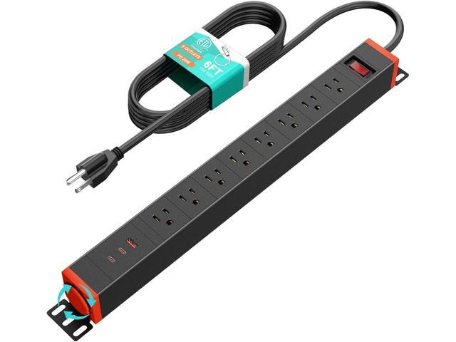 QBA 8 Outlet Heavy Duty Power Strip with USB Ports, Rack Mount Surge Protector with 360° Rotating Brackets, USB C PD 20W, Wall Mount Power Strip...