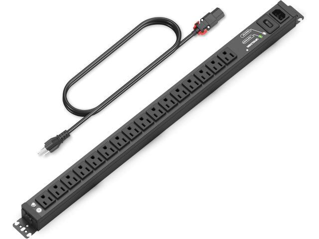 16 Outlet Heavy Duty Surge Protector Power Strip, 15A/125V with Switch, 5-15R Outlets, 6 Ft 5-15P to Auto-Lock Power Cable, Aluminum Alloy...