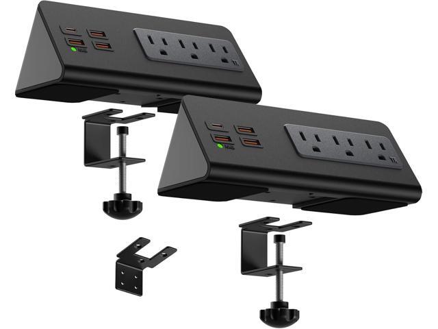Power Charge Station Edge clamp Mount 15A 1875W with USB-C portsTabletop Surge Protector Desk Clamp Power Sockets with 3 AC Outlets and 4 Fast...