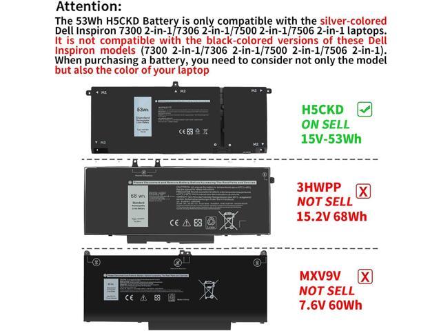 53Wh H5CKD 15V Battery Replacement for Dell Inspiron 5400 5406 7405 7300 7306 7500 7506 2-in-1 Silver 5300 5301 5401 5402 5408 5409 5501 5502 5508...