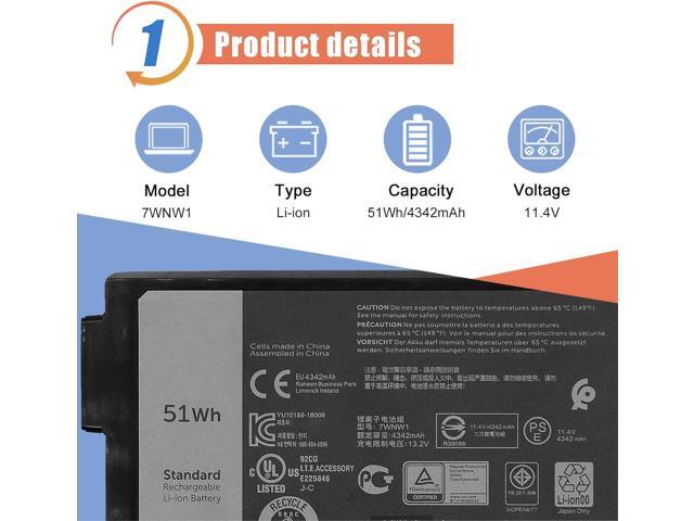 ASODI 7WNW1 51Wh 6-cell Laptop Battery Compatible with Dell Latitude 5424 5420 Rugged 7424 Extreme P137G P85G P86G P137G001 P137G002 P85G001...