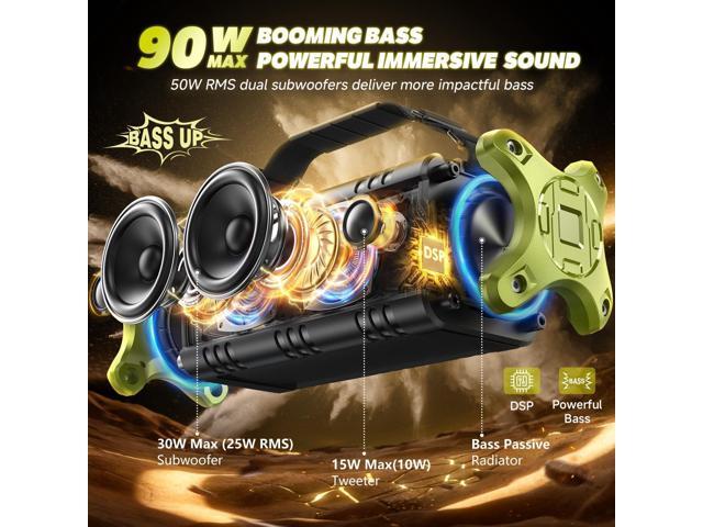 Bluetooth Speaker, 90W Max Outdoor Speaker, Loud Portable Speakers Wireless with 50W Deep Bass, Large Boombox Sound, IPX6 Waterproof, 40H, EQ, Dual...