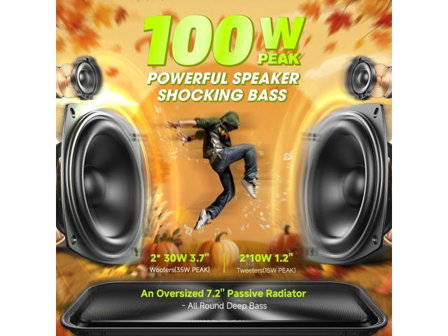 Portable Bluetooth Speaker 100W(Peak) Loud with Deep Bass, W-KING IPX6 Waterproof Speakers Bluetooth Wireless, 60W Ex-large Passive...