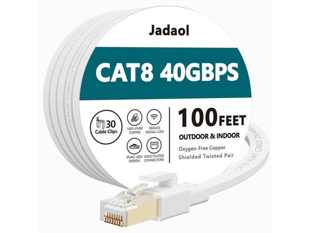 Jadaol Cat 8 Ethernet Cable 100ft (30.48m), 40Gbps 2000MHz Flat S/FTP LAN Patch Cable, High-Speed Cat8 Network Cable for Router, Modem, Switch,...