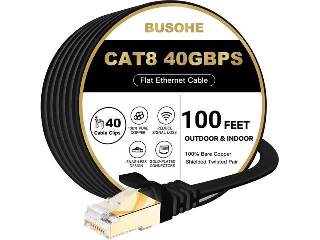 BUSOHE Cat 8 Ethernet Cable 100 FT, 40Gbps 2000MHz Cat8 High Speed Flat Internet Network Patch Cord, SFTP Shielded LAN Wire with Gold Plated RJ45...