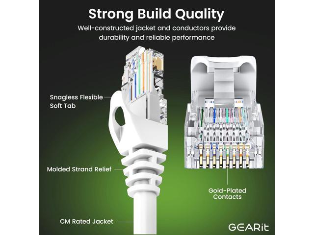 GEARit 100-Pack Cat6 Patch Cable 0.5 Foot / 6 Inches Cat 6 Ethernet Cable Snagless Flexible Soft Tab - Premium Series - White