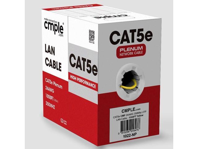 Cmple - Cat5e Plenum Cable 1000ft, CMP, Yellow, 350MHz Gigabit Ethernet Solid Network Internet Bulk UTP