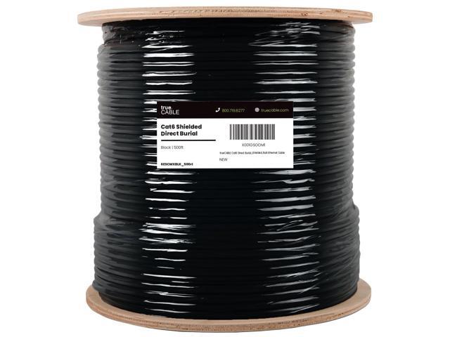TRUE CABLE Cat6 Direct Burial Outdoor Bulk Ethernet Cable, Shielded F/UTP, 500ft, Black, 23AWG Solid Bare Copper, Heavy Duty Outdoor, OSP Jacket,...