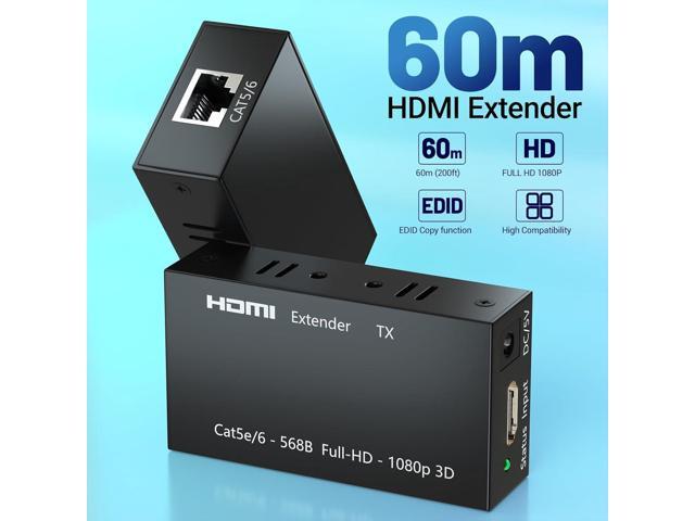 HDMI Extender Up to 60 Meters(196ft), Transmitter and Receiver Over Ethernet LAN, HDMI to Ethernet Repeater
