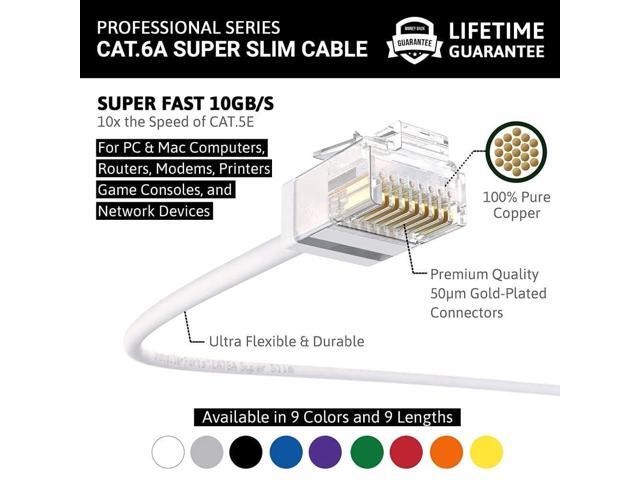 InstallerParts 1 FT (10 Pack) White Cat6A Super Slim Ethernet Cable - 10Gigabit/Sec Network - 550MHZ - 32AWG - UTP - PVC - RJ45 - TIA/EIA* T-568B -...