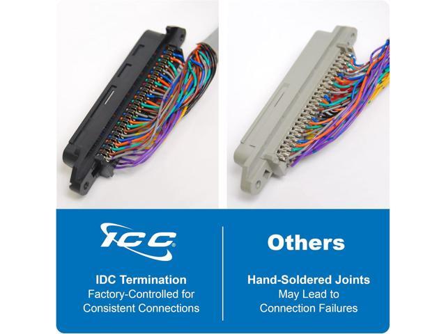 ICC Male to Male 25 Pair Telco Cable 5ft - Cat3 24AWG, 100% Solid Pure Copper, Gray Riser CMR Cable with 90 Degree 50 Pin Telco Connector for Voice...