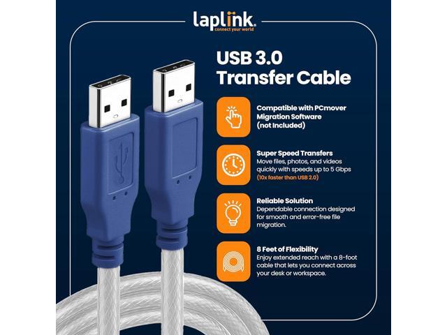 LAPLINK - USB 3.0 Super Speed Transfer Cable - USB Data Transfer Cable PC to PC - Compatible with PCmover Migration Software (not Included) -...