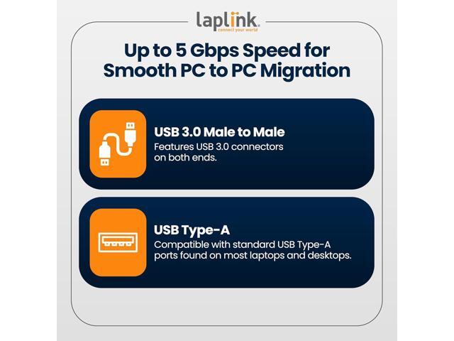 LAPLINK - USB 3.0 Super Speed Transfer Cable - USB Data Transfer Cable PC to PC - Compatible with PCmover Migration Software (not Included) -...