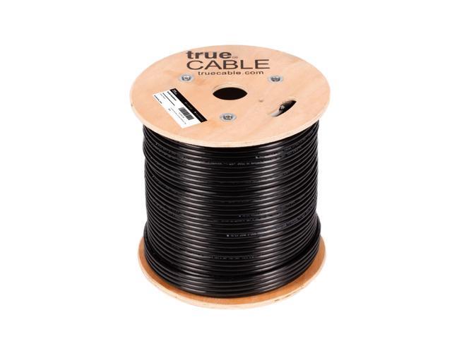 TRUE CABLE Cat6 Outdoor Bulk Ethernet Cable, Unshielded, 500ft, Black, UV Resistant, OSP Jacket, 23AWG Solid Bare Copper, 550MHz, PoE++ (4PPoE)