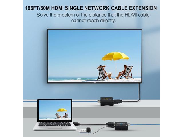 avedio links 196ft/60m HDMI Extender Over Cat 5e/6/7, 1080P HDMI Ethernet Extender Balun Adapter with Single POC Power Supply, Support 3D, EDID,...