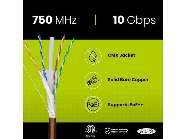 TRUE CABLE Cat6A Direct Burial Bulk Ethernet Cable, 500ft, Brown, Waterproof, Outdoor Rated CMX, 23AWG Solid Bare Copper, 750MHz, PoE++ 100W,...